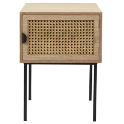 Toilinux Tables De Chevet Table De Chevet En Cannage 1 Porte En Bois Et Métal Marron -SURMATELAS Soldes table de chevet en cannage 1 porte en bois et metal marron 3