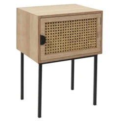 Toilinux Tables De Chevet Table De Chevet En Cannage 1 Porte En Bois Et Métal Marron -SURMATELAS Soldes table de chevet en cannage 1 porte en bois et metal marron 4
