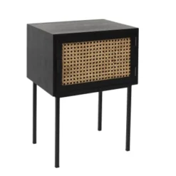 Toilinux Tables De Chevet Table De Chevet En Cannage 1 Porte En Bois Et Métal Marron -SURMATELAS Soldes table de chevet en cannage 1 porte en bois et metal noir