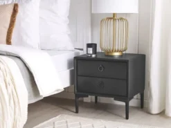 Beliani Tables De Chevet Table De Chevet En Cuir PU Noir 2 Tiroirs -SURMATELAS Soldes table de chevet en cuir pu noir 2 tiroirs 1