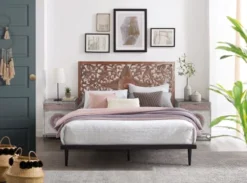 GINER Y COLOMER Tables De Chevet Table De Chevet En Manguier Et Pieds En Métal Gris Et Marron -SURMATELAS Soldes table de chevet en manguier et pieds en metal gris et marron 1