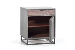 GINER Y COLOMER Tables De Chevet Table De Chevet En Manguier Et Pieds En Métal Gris Et Marron -SURMATELAS Soldes table de chevet en manguier et pieds en metal gris et marron 2