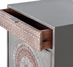 GINER Y COLOMER Tables De Chevet Table De Chevet En Manguier Et Pieds En Métal Gris Et Marron -SURMATELAS Soldes table de chevet en manguier et pieds en metal gris et marron 3