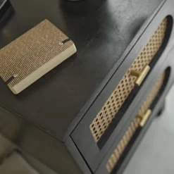 Bois Dessus Bois Dessous Tables De Chevet Table De Chevet En Manguier Noir Et Cannage -SURMATELAS Soldes table de chevet en manguier noir et cannage 3