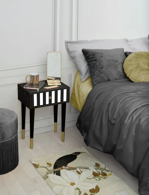 RNT By Really Nice Things Tables De Chevet Table De Chevet En MDF Imprimé à Franges Blanches Et Noires. 4 RNT By Really Nice Things Tables De Chevet Table De Chevet En MDF Imprimé à Franges Blanches Et Noires. – Image 2