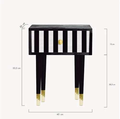 RNT By Really Nice Things Tables De Chevet Table De Chevet En MDF Imprimé à Franges Blanches Et Noires. 5 RNT By Really Nice Things Tables De Chevet Table De Chevet En MDF Imprimé à Franges Blanches Et Noires. – Image 3