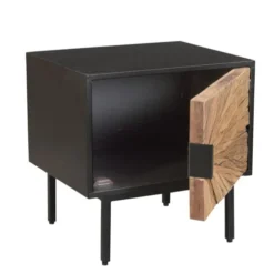 Now’s Home Tables De Chevet Table De Chevet En Métal Noir Et Porte En Teck Recyclé -SURMATELAS Soldes table de chevet en metal noir et porte en teck recycle 5