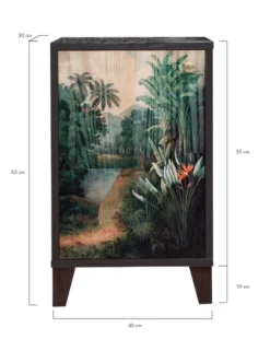 RNT By Really Nice Things Tables De Chevet Table De Chevet En Pin Massif Avec Imprimé Tropical Jungle. -SURMATELAS Soldes table de chevet en pin massif avec imprime tropical jungle 4