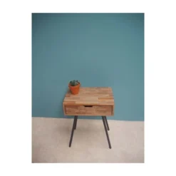 Wadiga Tables De Chevet Table De Chevet En Teck Et Métal Noir 1 Tiroir -SURMATELAS Soldes table de chevet en teck et metal noir 1 tiroir 1