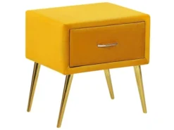 Beliani Tables De Chevet Table De Chevet En Velours Jaune