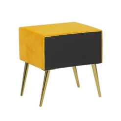 Beliani Tables De Chevet Table De Chevet En Velours Jaune -SURMATELAS Soldes table de chevet en velours jaune 3