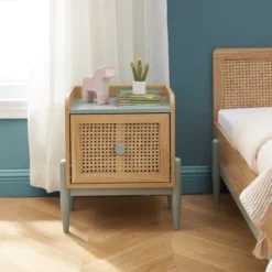 Baita Tables De Chevet Table De Chevet Enfant Bleu Et Cannage Rotin 1 Tiroir -SURMATELAS Soldes table de chevet enfant bleu et cannage rotin 1 tiroir 3