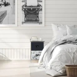 Mobili Rebecca Tables De Chevet Table De Chevet étroit à 2 Tiroirs En Bois Marron Et Blanc -SURMATELAS Soldes table de chevet etroit a 2 tiroirs en bois marron et blanc 1