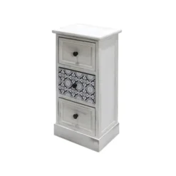 Mobili Rebecca Tables De Chevet Table De Chevet Majolique Avec 3 Tiroirs En Bois Blanc -SURMATELAS Soldes table de chevet majolique avec 3 tiroirs en bois blanc 2