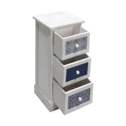 Mobili Rebecca Tables De Chevet Table De Chevet Majolique Avec 3 Tiroirs En Bois Bleu Et Blanc -SURMATELAS Soldes table de chevet majolique avec 3 tiroirs en bois bleu et blanc 3