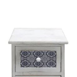 Mobili Rebecca Tables De Chevet Table De Chevet Majolique Avec 3 Tiroirs En Bois Bleu Et Blanc -SURMATELAS Soldes table de chevet majolique avec 3 tiroirs en bois bleu et blanc 4