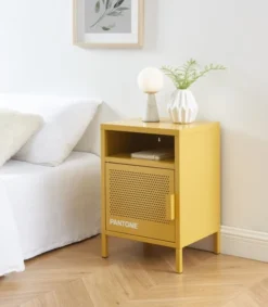 SURMATELAS Soldes -SURMATELAS Soldes table de chevet metal jaune moutarde l40cm 1