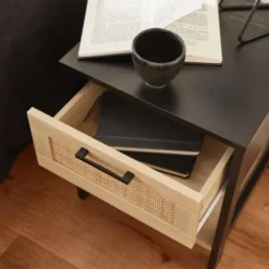 Alice's Garden Tables De Chevet Table De Chevet Noir Et Cannage 40 X 40 X 48cm -SURMATELAS Soldes table de chevet noir et cannage 40 x 40 x 48cm 2