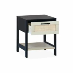 Alice's Garden Tables De Chevet Table De Chevet Noir Et Cannage 40 X 40 X 48cm -SURMATELAS Soldes table de chevet noir et cannage 40 x 40 x 48cm 4
