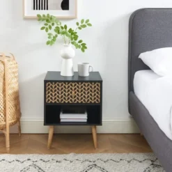 Baita Tables De Chevet Table De Chevet Noir Et Effet Bois 1 Tiroir -SURMATELAS Soldes table de chevet noir et effet bois 1 tiroir 5