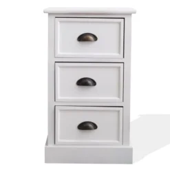 Mobili Rebecca Tables De Chevet Table De Chevet Rectangulaire Avec 3 Tiroirs En MDF Blanc