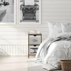 Mobili Rebecca Tables De Chevet Table De Chevet Relief Avec 2 Tiroirs En Bois Brun Et Blanc -SURMATELAS Soldes table de chevet relief avec 2 tiroirs en bois brun et blanc 1