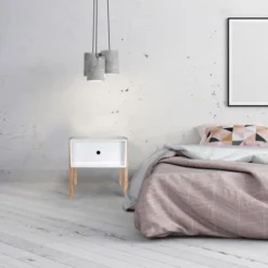 The Home Deco Factory Tables De Chevet Table De Chevet Scandi L. 44 X H. 45 Cm Blanc -SURMATELAS Soldes table de chevet scandi l 44 x h 45 cm blanc 3