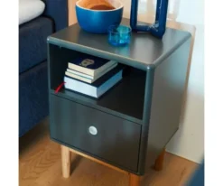 Meubles & Design Tables De Chevet Table De Chevet Scandinave Avec Tiroir Et Niche Gris Foncé -SURMATELAS Soldes table de chevet scandinave avec tiroir et niche gris fonce 1