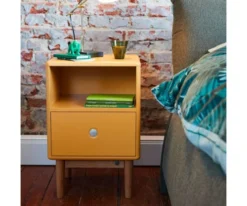 Meubles & Design Tables De Chevet Table De Chevet Scandinave Avec Tiroir Et Niche Moutarde -SURMATELAS Soldes table de chevet scandinave avec tiroir et niche moutarde 1