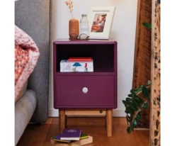 Meubles & Design Tables De Chevet Table De Chevet Scandinave Avec Tiroir Et Niche Rose -SURMATELAS Soldes table de chevet scandinave avec tiroir et niche rose 1