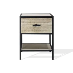 Mobili Rebecca Tables De Chevet Table De Chevet Sculpté Avec 1 Tiroir En Bois Métal Beige Et Noir