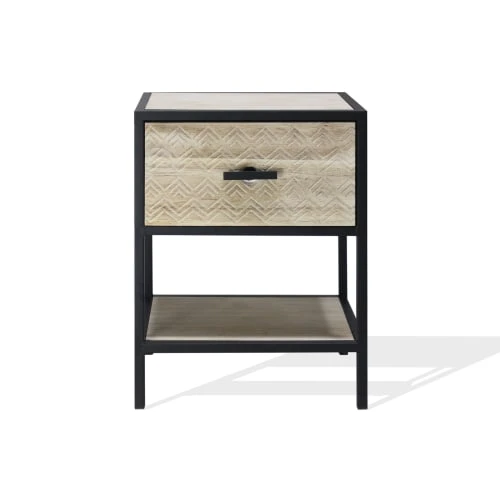 Mobili Rebecca Tables De Chevet Table De Chevet Sculpté Avec 1 Tiroir En Bois Métal Beige Et Noir 3 Mobili Rebecca Tables De Chevet Table De Chevet Sculpté Avec 1 Tiroir En Bois Métal Beige Et Noir
