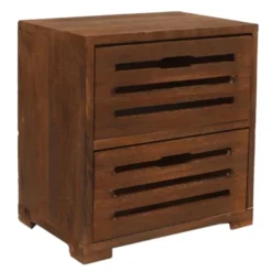 Mobili Rebecca Tables De Chevet Table De Chevet Sculpté Avec 2 Tiroirs En Bois Marron -SURMATELAS Soldes table de chevet sculpte avec 2 tiroirs en bois marron 2