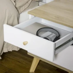 Homcom Tables De Chevet Table De Chevet Style Scandinave 2 Tiroirs Blanc Aspect Chêne Clair -SURMATELAS Soldes table de chevet style scandinave 2 tiroirs blanc aspect chene clair 4