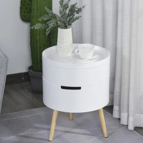 Homcom Tables De Chevet Table De Chevet - Table Basse Avec 2 Compartiments De Rangement Blanc 6 Homcom Tables De Chevet Table De Chevet - Table Basse Avec 2 Compartiments De Rangement Blanc – Image 4