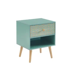 Baita Tables De Chevet Table De Chevet Vert De Gris Et Effet Bois 1 Tiroir -SURMATELAS Soldes table de chevet vert de gris et effet bois 1 tiroir 5