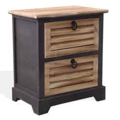 Mobili Rebecca Tables De Chevet Table De Chevet Vintage 2 Tiroirs En Bois Naturel Et Noir -SURMATELAS Soldes table de chevet vintage 2 tiroirs en bois naturel et noir 1