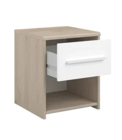 Calicosy Tables De Chevet Table De Nuit 1 Tiroir 1 Niche - Décor Chêne Et Blanc -SURMATELAS Soldes table de nuit 1 tiroir 1 niche decor chene et blanc 2
