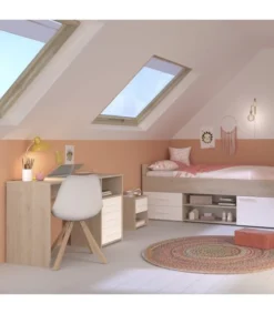 Calicosy Tables De Chevet Table De Nuit 1 Tiroir 1 Niche - Décor Chêne Et Blanc -SURMATELAS Soldes table de nuit 1 tiroir 1 niche decor chene et blanc 4