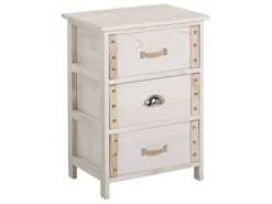 Beliani Tables De Chevet Table De Nuit à 3 Tiroirs En Bois Crème