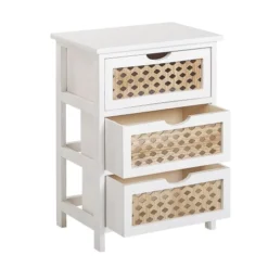 Beliani Tables De Chevet Table De Nuit à 3 Tiroirs En Bois Et Blanc -SURMATELAS Soldes table de nuit a 3 tiroirs en bois et blanc 2