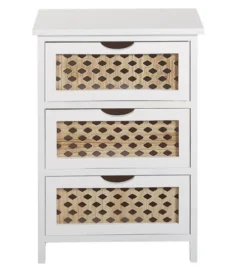 Beliani Tables De Chevet Table De Nuit à 3 Tiroirs En Bois Et Blanc