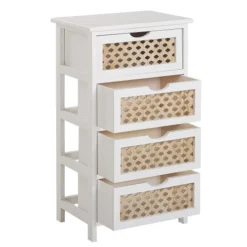 Beliani Tables De Chevet Table De Nuit à 4 Tiroirs En Bois Et Blanc -SURMATELAS Soldes table de nuit a 4 tiroirs en bois et blanc 2