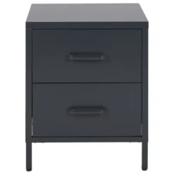 Beliani Tables De Chevet Table De Nuit Noire En Acier à 2 Tiroirs -SURMATELAS Soldes table de nuit noire en acier a 2 tiroirs 2