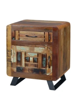 GINER Y COLOMER Tables De Chevet Table En Bois De Manguier. Noyer Vieilli Et Gris -SURMATELAS Soldes table en bois de manguier noyer vieilli et gris 3