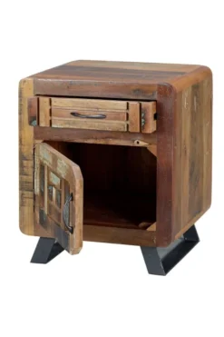 GINER Y COLOMER Tables De Chevet Table En Bois De Manguier. Noyer Vieilli Et Gris -SURMATELAS Soldes table en bois de manguier noyer vieilli et gris 4