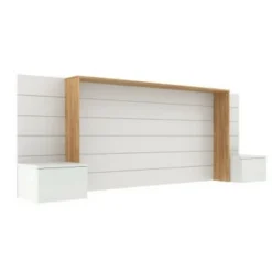 ID Kids Têtes De Lit Tête De Lit Avec Chevets 160 Cm Effet Bois Blanc Et Bois -SURMATELAS Soldes tete de lit avec chevets 160 cm effet bois blanc et bois 2
